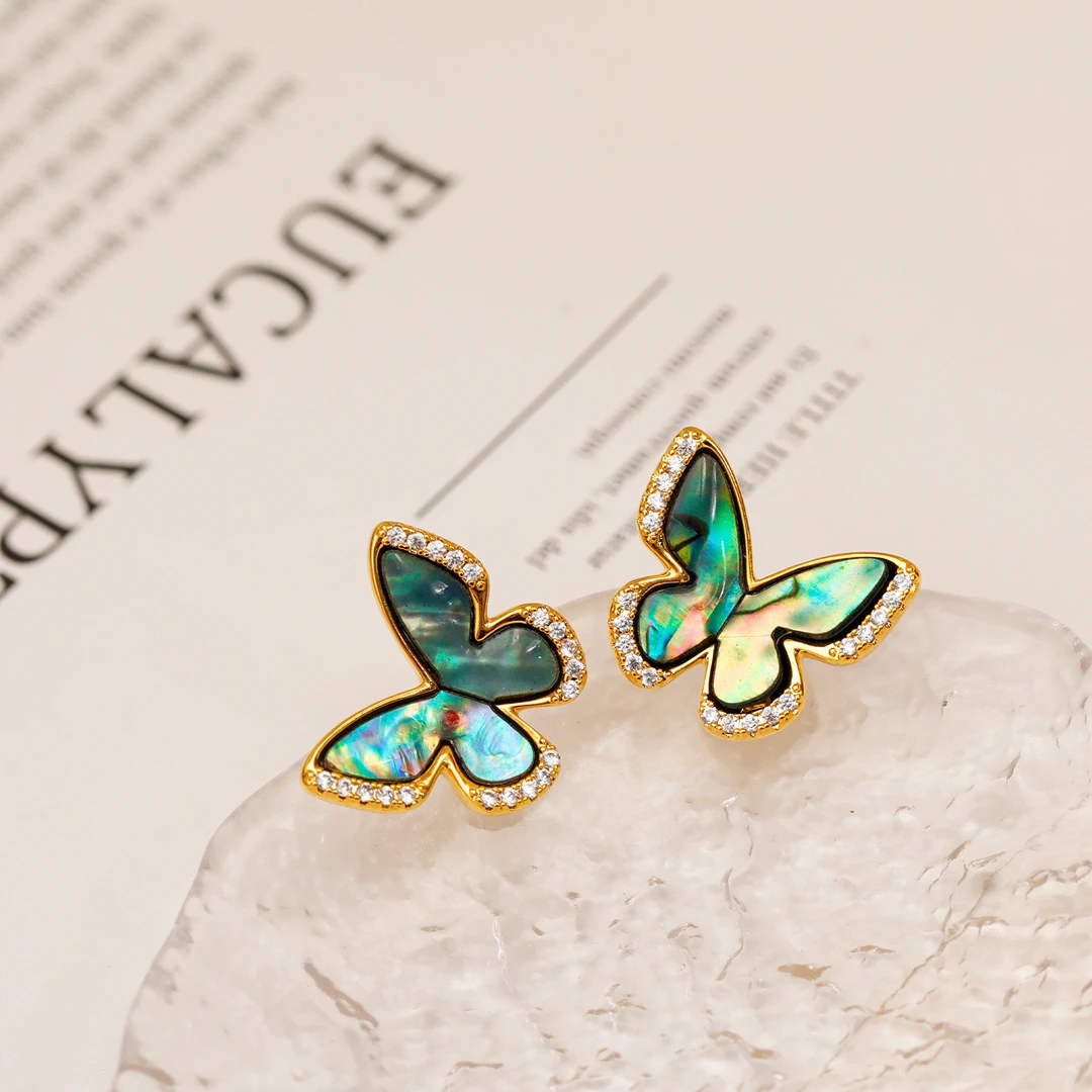 铜合金贝壳耳饰 时尚高级彩色贝精致通勤森系超闪耳环