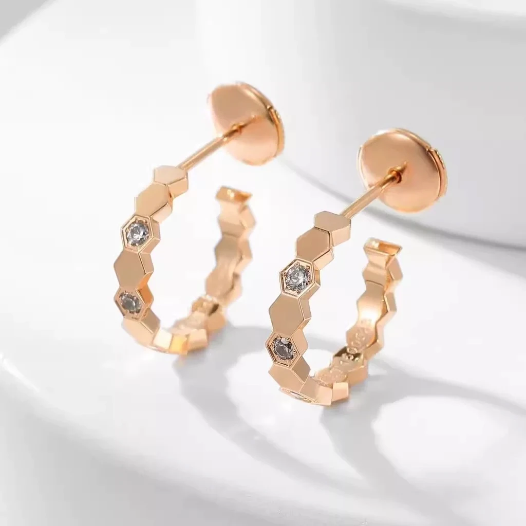 铜合金耳饰 cnc精工 蜂巢耳圈气质轻奢高版百搭耳环