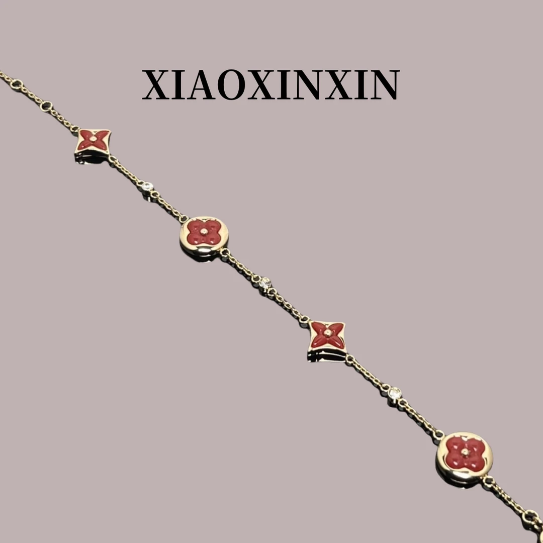 铜合金手链 红色精工四花小花红色手链