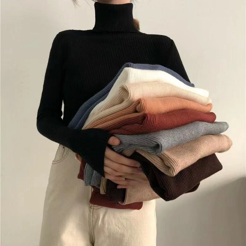 网红大码高领毛衣女2024新款立领修身显瘦套头打底衫长袖针织衫