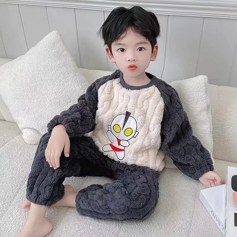 儿童款睡衣2023秋冬季中大童法兰绒加绒男孩宝宝奥特曼家居服小孩