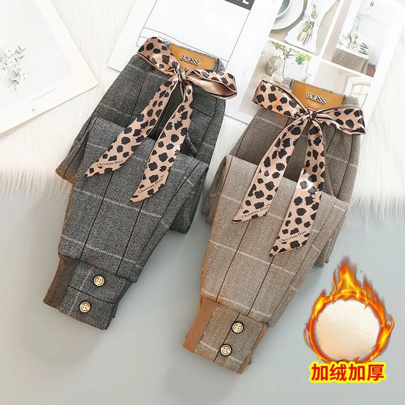 好童伴女童裤子加绒加厚秋冬季新款洋气中大儿童一体绒休闲冬装外