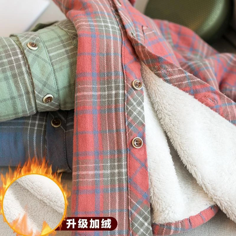 好童伴男童加绒打底衫秋冬款儿童洋气格子衬衫男宝宝保暖开衫外套