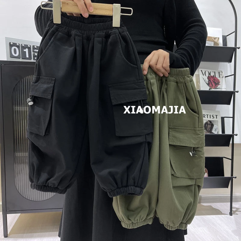 好童伴童装儿童加绒裤子冬季加厚一体绒工装裤儿童男童休闲裤宽松