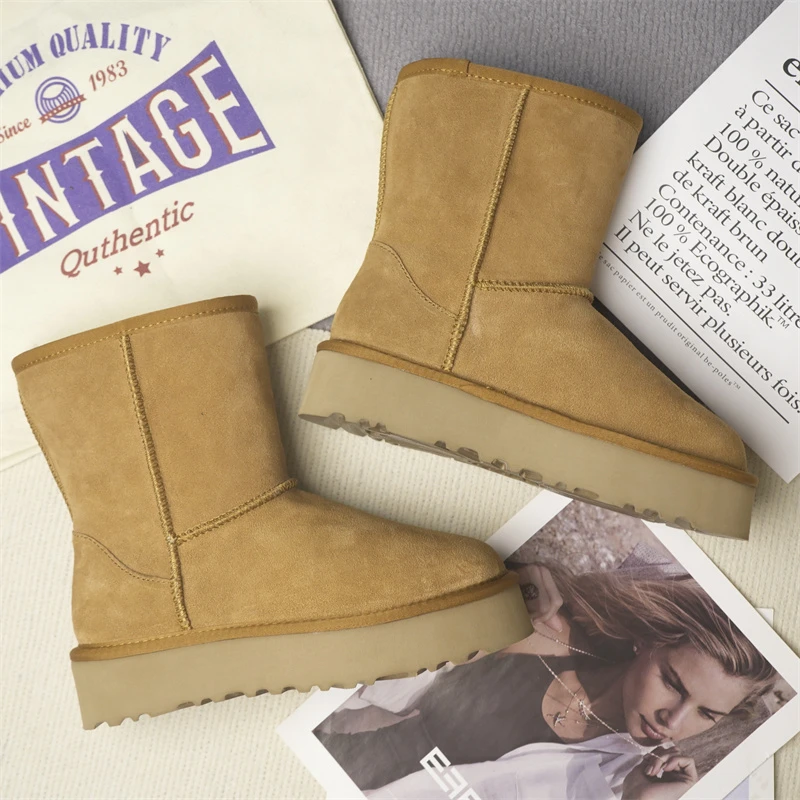 桑坡上新4cm雪地靴5825款时尚百搭冬季休闲真皮真毛保暖