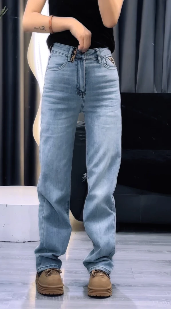 加绒筷子裤     31375   百搭休闲时尚直筒高腰蓝色浅蓝修身弹力