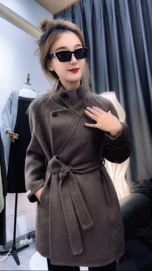 中长款收腰双面羊毛外套 气质羊毛网红时尚百搭女士毛呢秋冬显瘦
