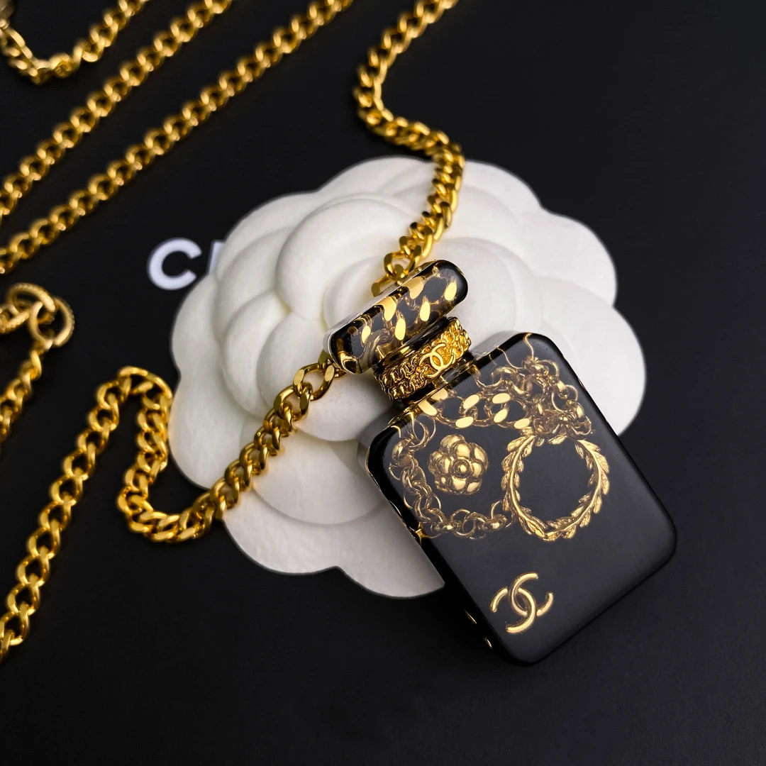 全新未使用 Chanel/香奈儿 经典双C 黑金香水瓶链条 项链 S1467