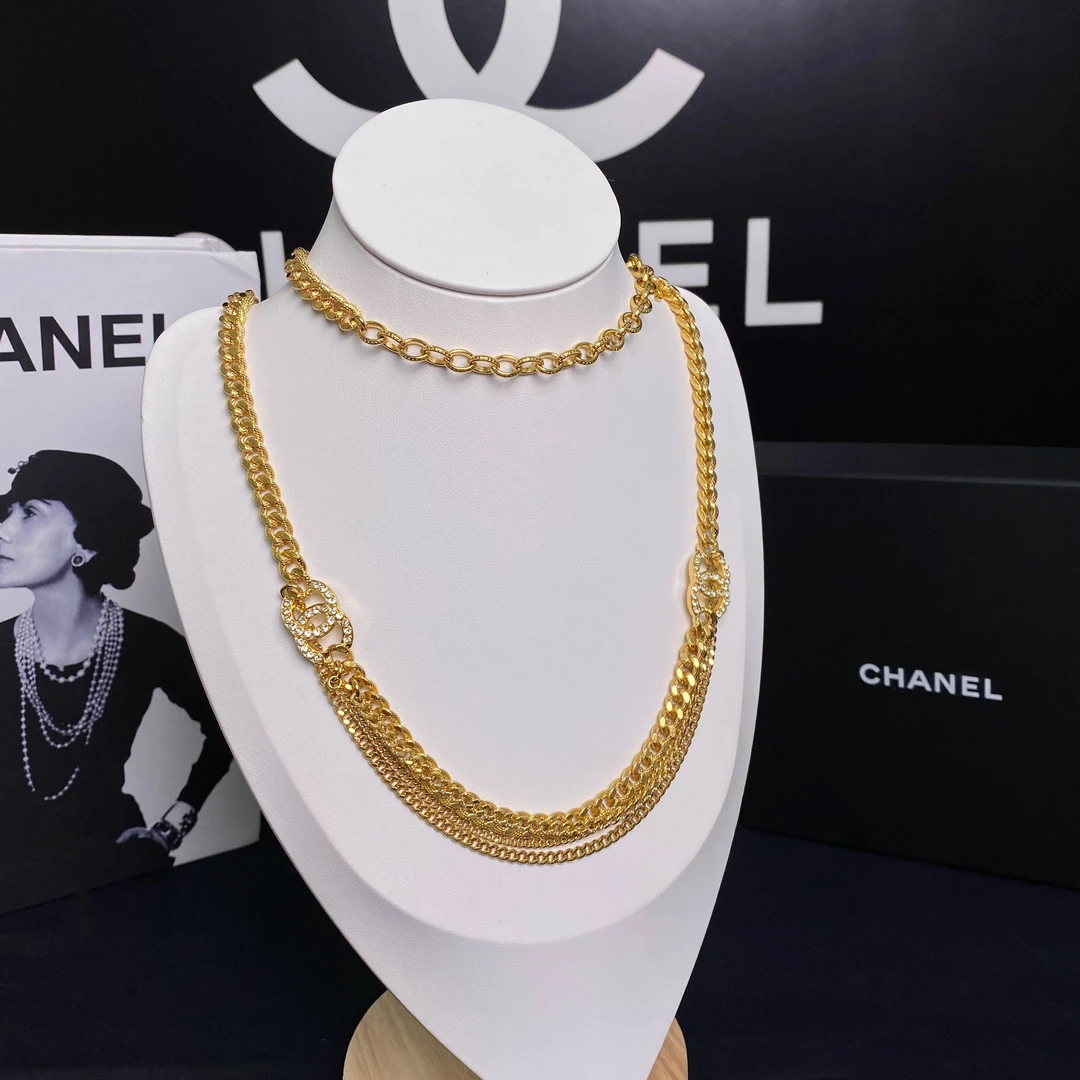 全新未使用 Chanel/香奈儿 22A新款经典双C镶钻金色链条项链S1438