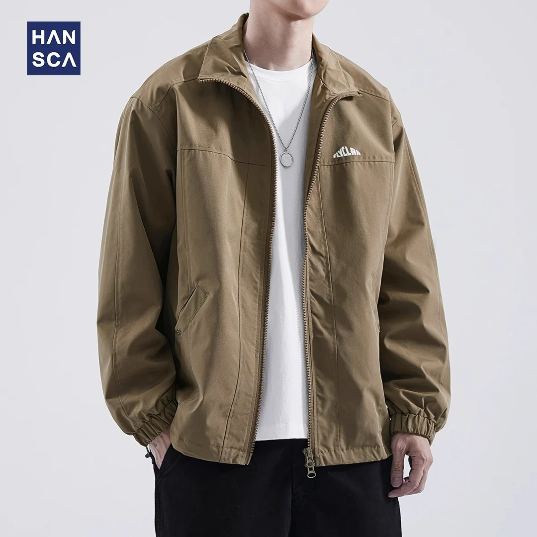 hansca秋季新款复古工装夹克男士百搭薄款帅气宽松户外防风冲锋衣