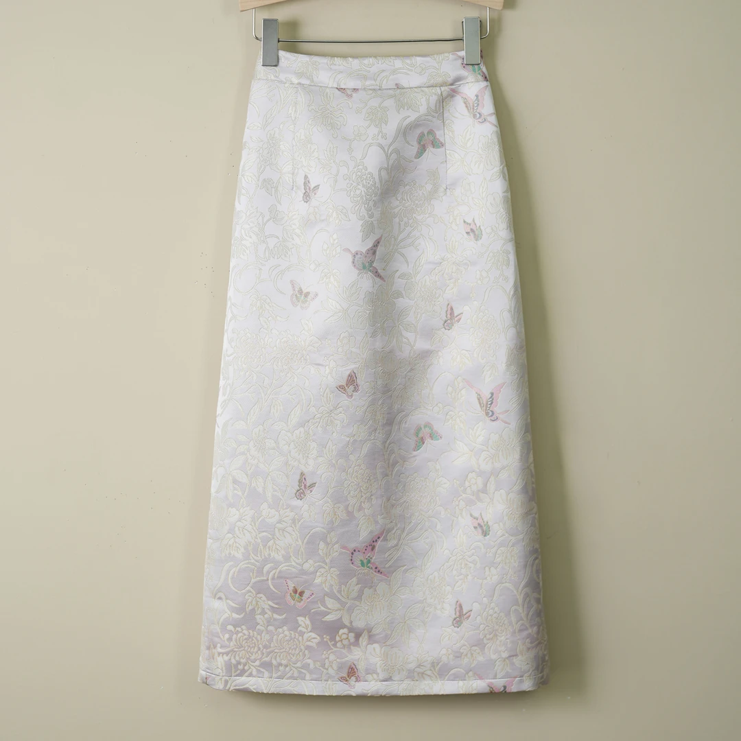 【百蝶】桑蚕丝老宋锦纹样新中式百搭半裙