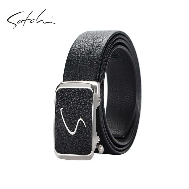 Satchi/沙驰男士皮带时尚百搭自动扣腰带头层皮腰带送男友