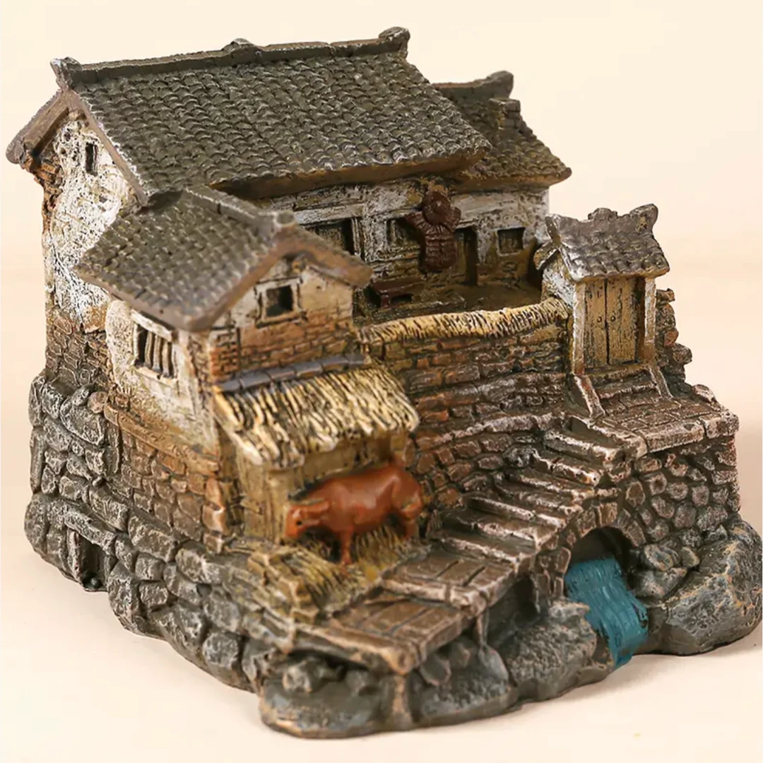 乡村农家豆磨家望月院摆件小模型迷你桌面微景观装饰假山客厅摆件