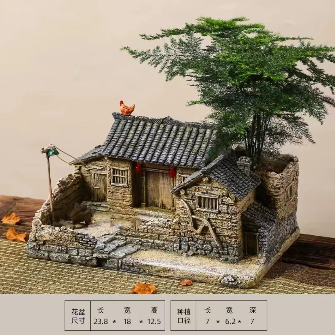 中式复古建筑摆件古风盆景造景小房子客厅装饰品禅意茶几微景观