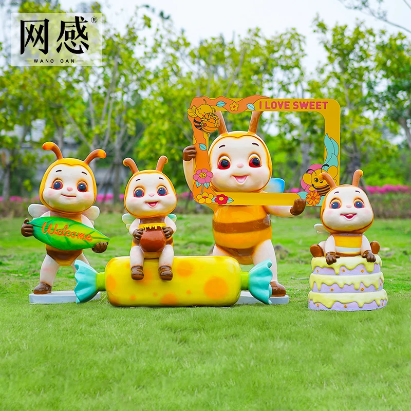 卡通蜜蜂雕塑玻璃钢户外小区广场景区公园林景观拍照打卡装饰摆件