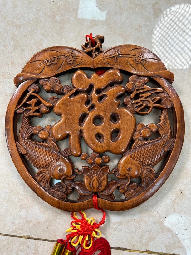 送中国结香樟木福字挂件四季平安雕刻东阳木雕