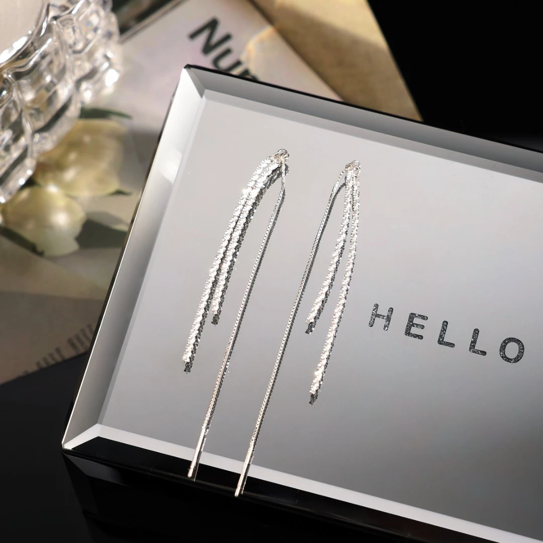 925银耳饰 【之慕】网红高级感简约通体纯银银针闪亮星光耳线长款