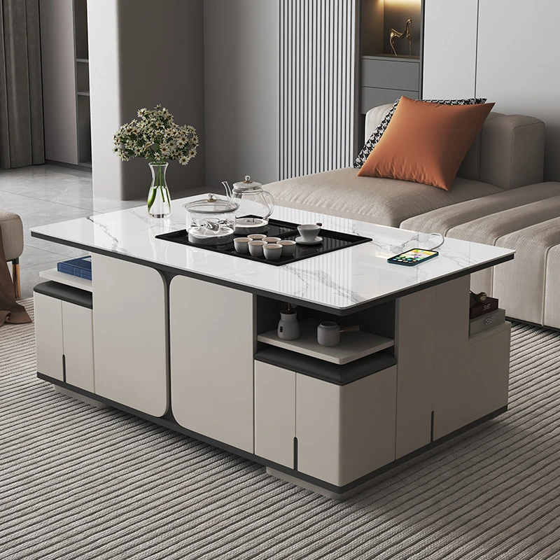 智能声控语音实木多功能现代简约客厅岩板升降功夫茶几茶台一体桌