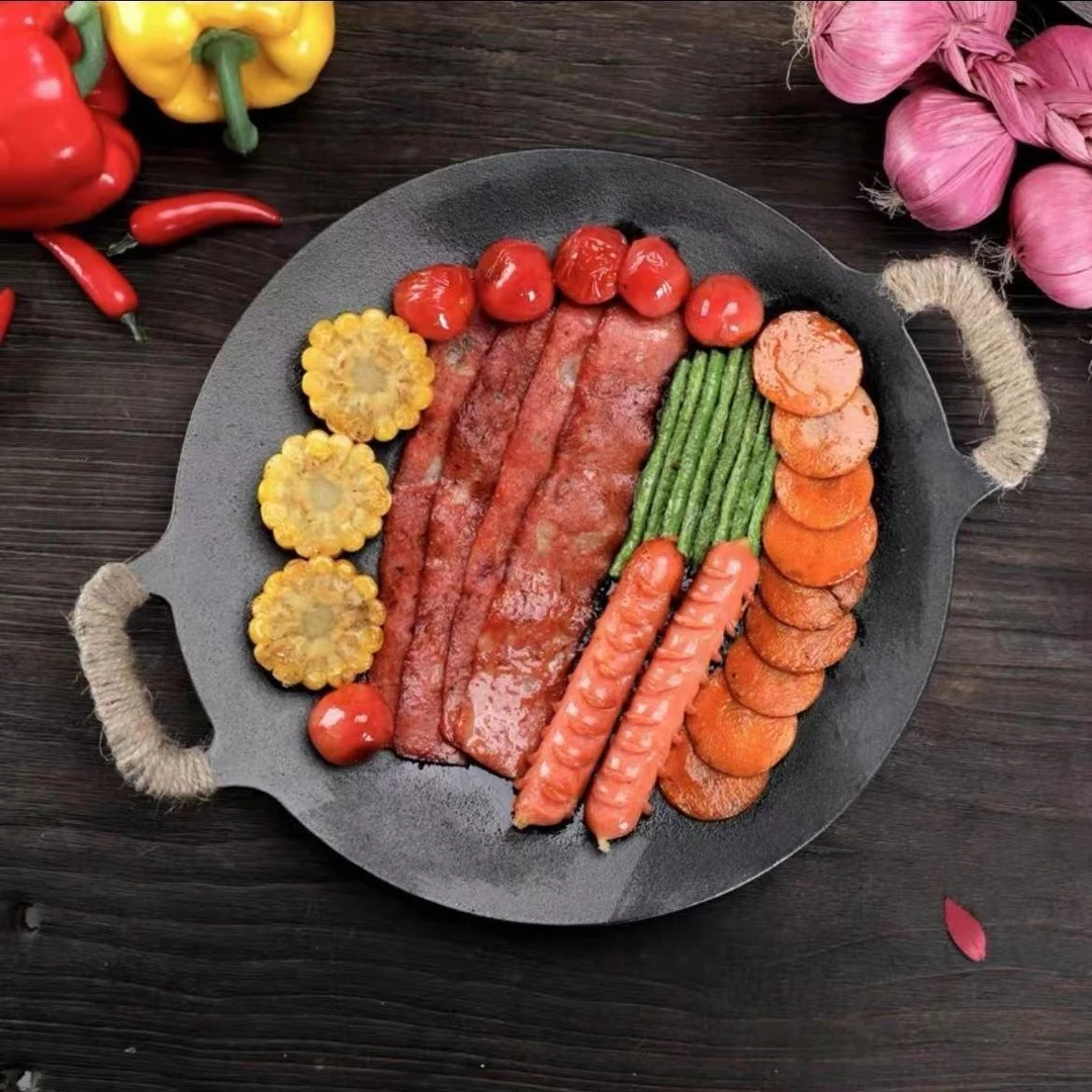 28-34cm加厚铸铁无涂层烤盘烙饼鏊子煎牛排摊咸食户外烤肉锅