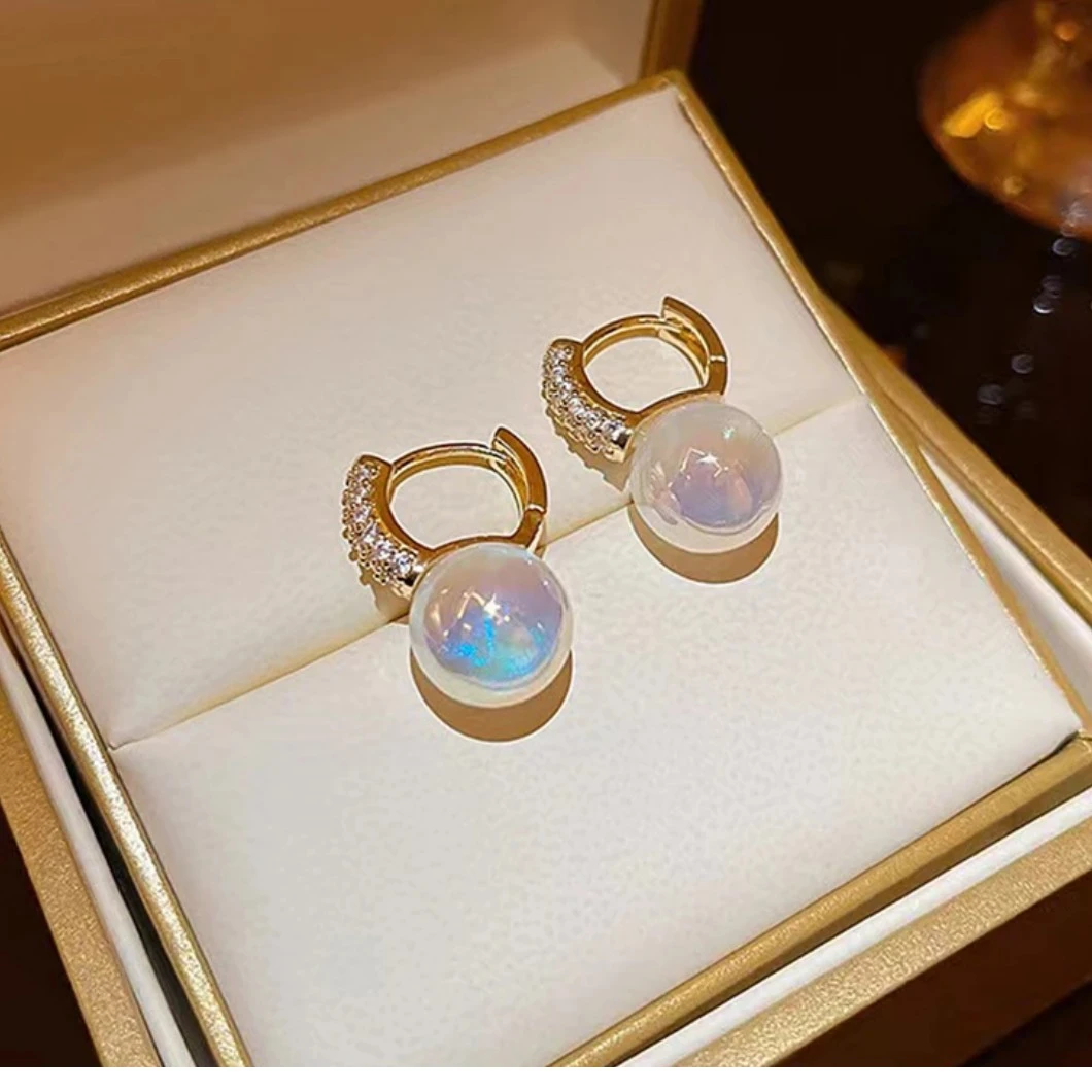 铜合金耳饰 微镶炫彩轻奢小耳扣防丢设计感百搭简约耳坠时尚精致I