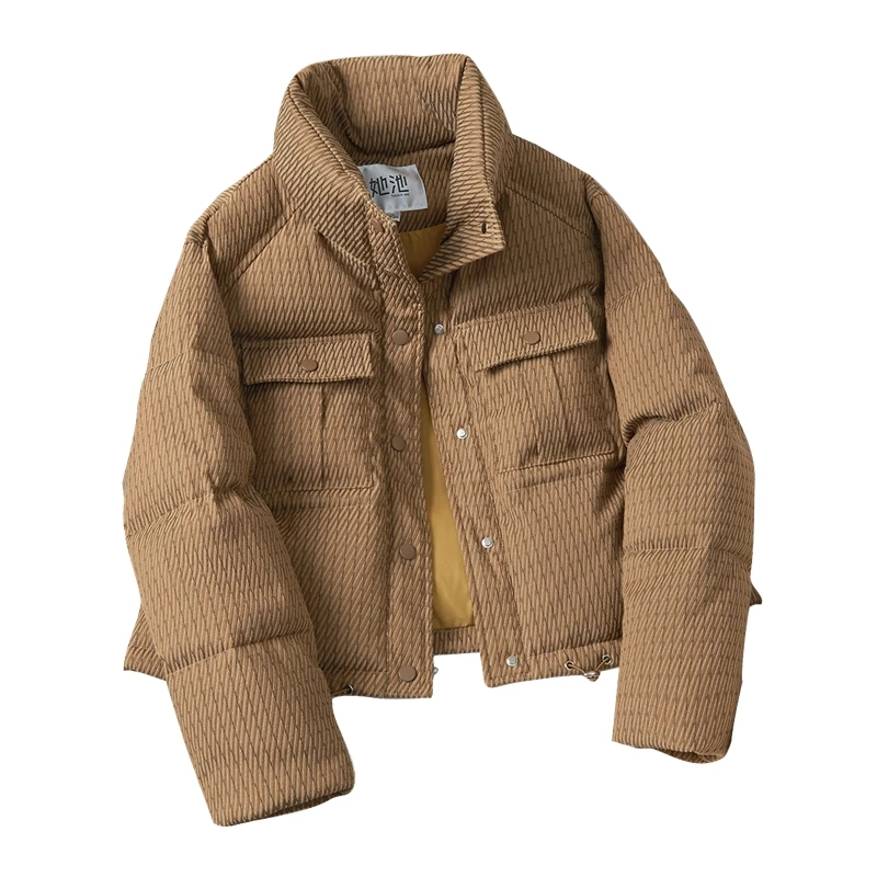 她池2024冬装新款女装时尚韩版单排扣短款宽松立领棉衣T34Q4651H