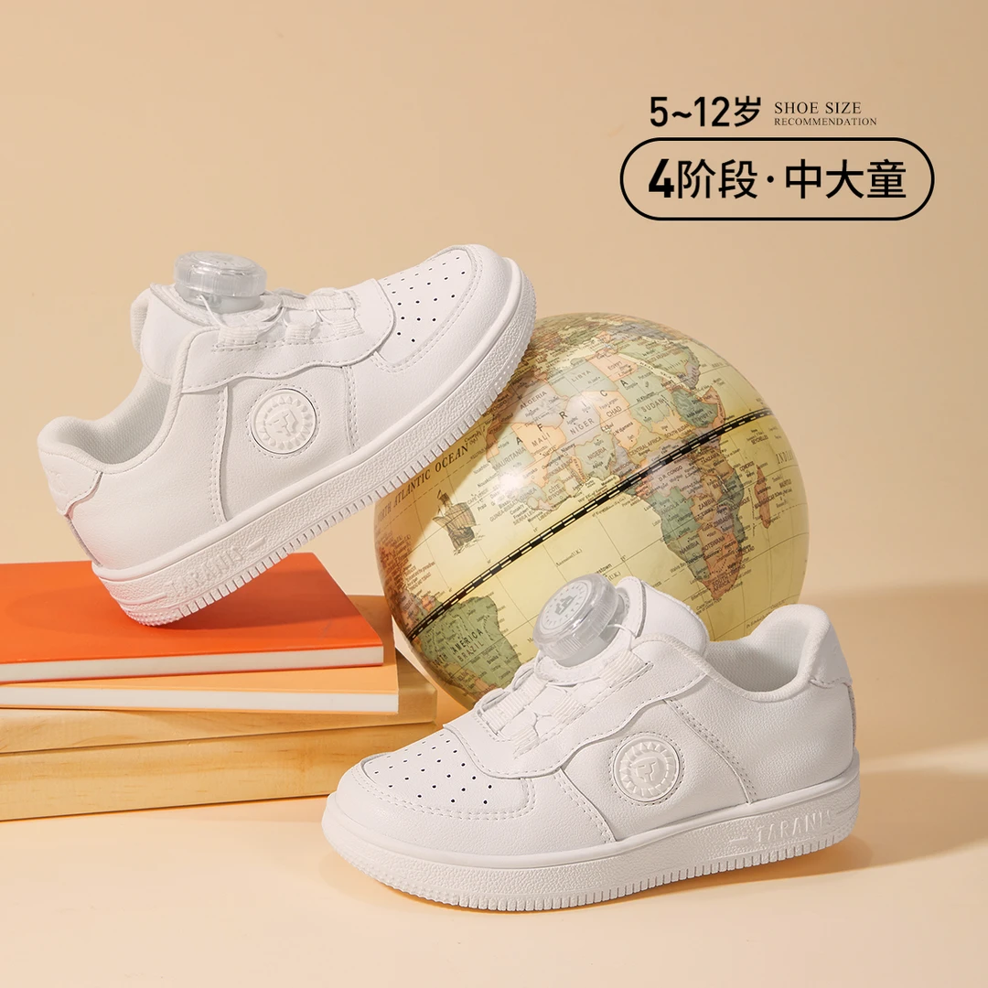 泰兰尼斯白色童鞋春季春秋中大童低帮软底透气小白鞋T02D3C3628