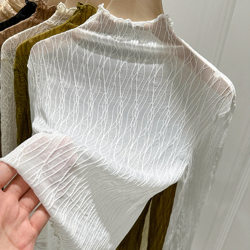 欧货高档长袖蕾丝打底衫女秋冬毛衣内搭薄款纱衣半高领网纱上衣