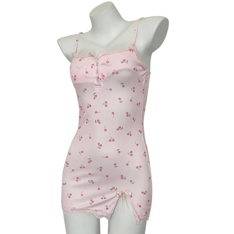 内衣性感日系睡衣小樱桃露背修身显瘦内衣胸垫款夏季纯欲风睡裙