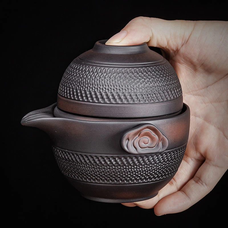 紫陶快客杯1壶3杯复古旅行茶具套装车载便携陶瓷简约便携式茶壶