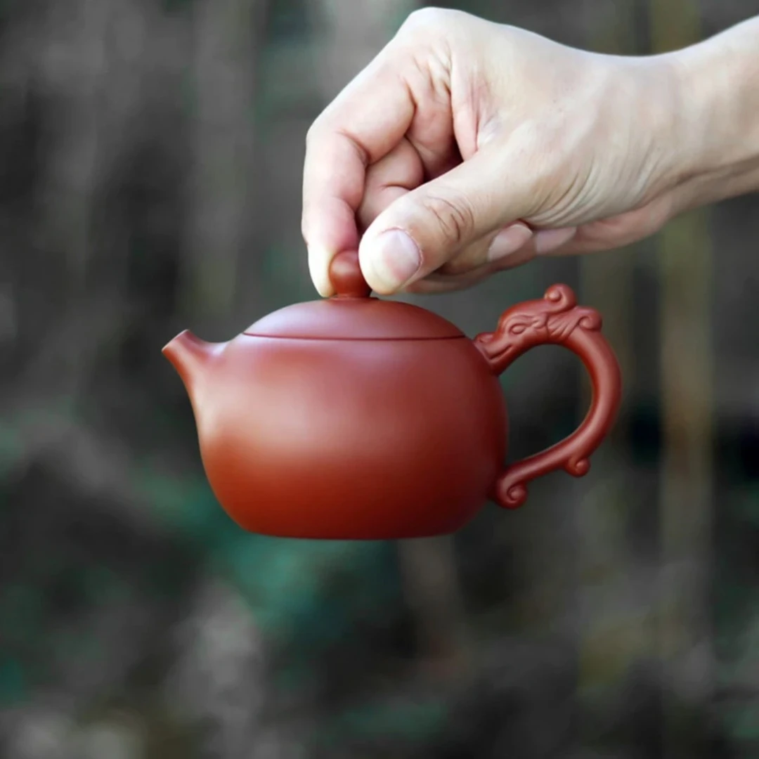 宜兴紫砂壶朱泥龙运西施旋转壶240CC手工泡茶壶功夫泡茶器-方福明