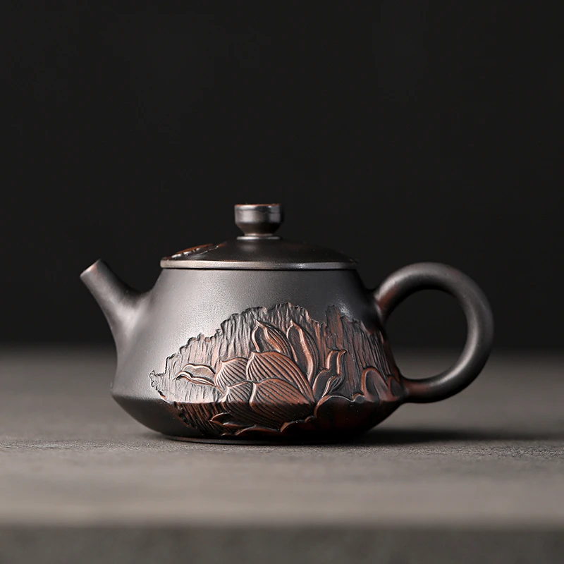 云南紫陶手工喝茶石瓢壶西施荷花仿古功夫茶具套装家用送礼 160cc