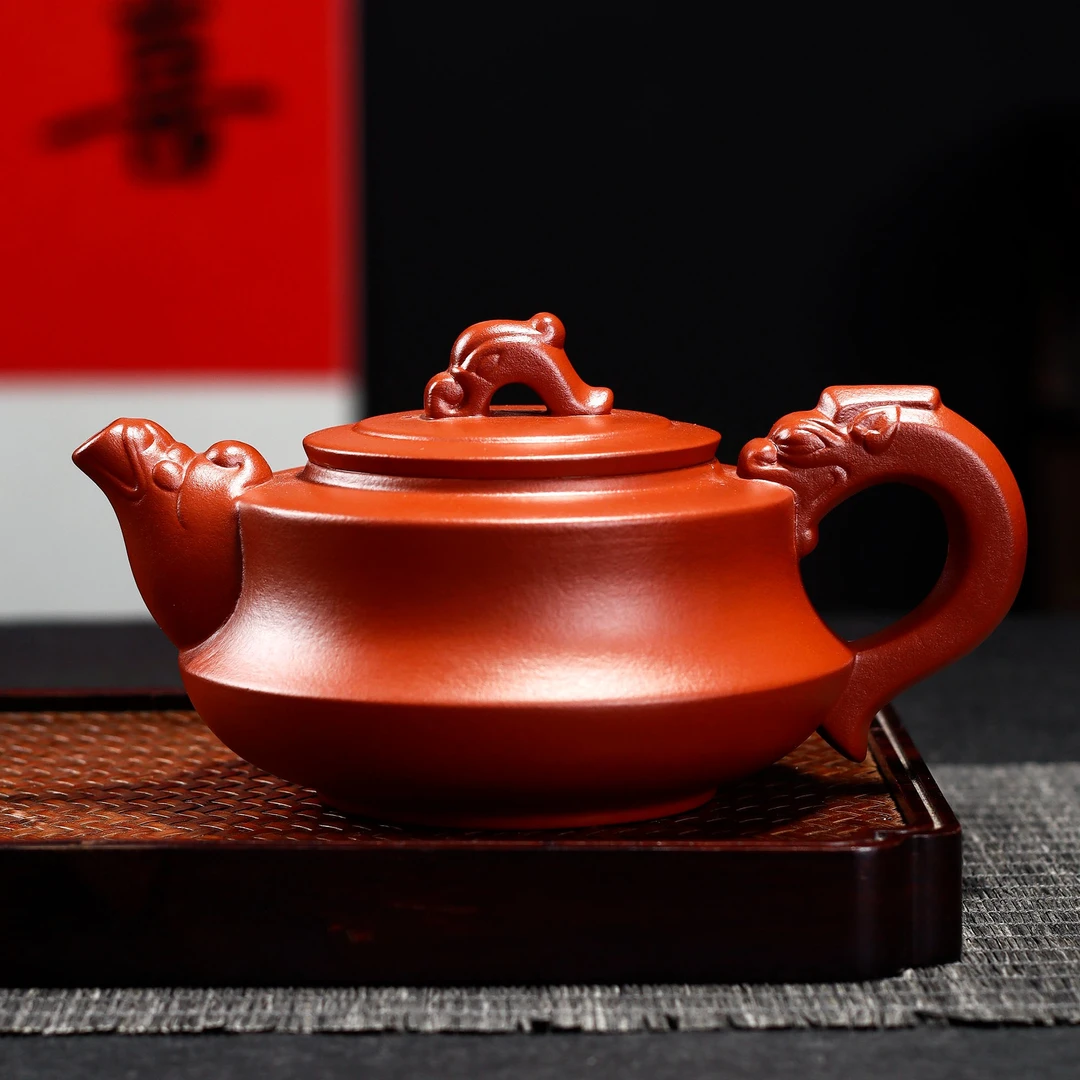 凤鸣壶宜兴紫砂原矿小煤窑橘皮朱泥龙壶礼盒大容量纯手工中式宫灯
