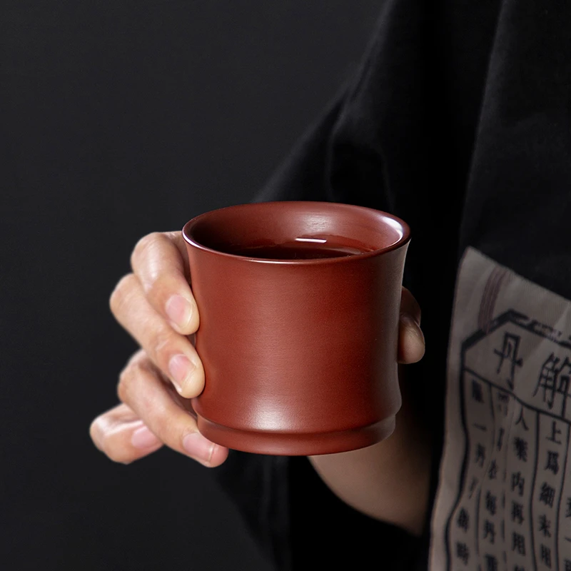 宜兴原矿大红袍紫砂主人杯竹节杯130毫升直筒品茗杯个人杯家用