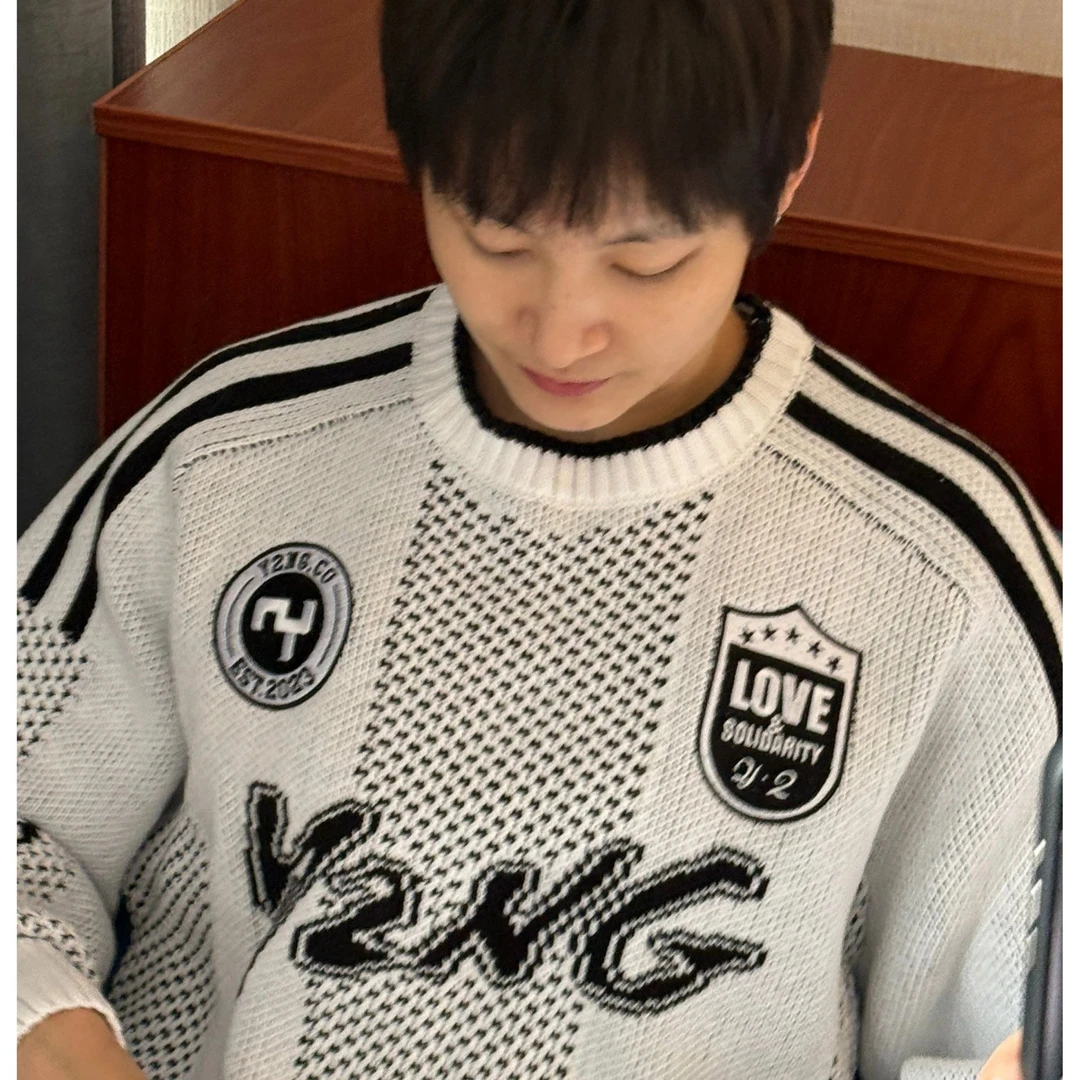 Y2NG 复古针织套头毛衣提花运动球衣