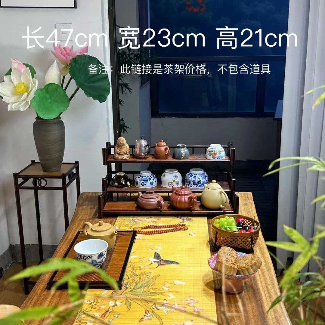 三层闲月 精品楠竹手作茶杯茶器收纳架茶桌收纳博古架候月