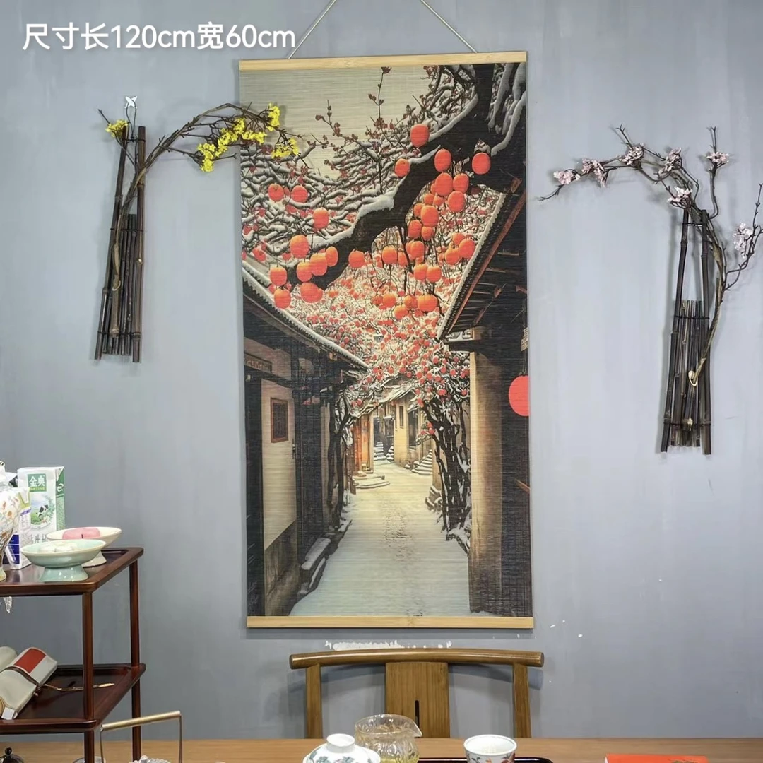 雪夜 精选高山楠竹细竹丝卧室茶室客厅茶挂画茶席