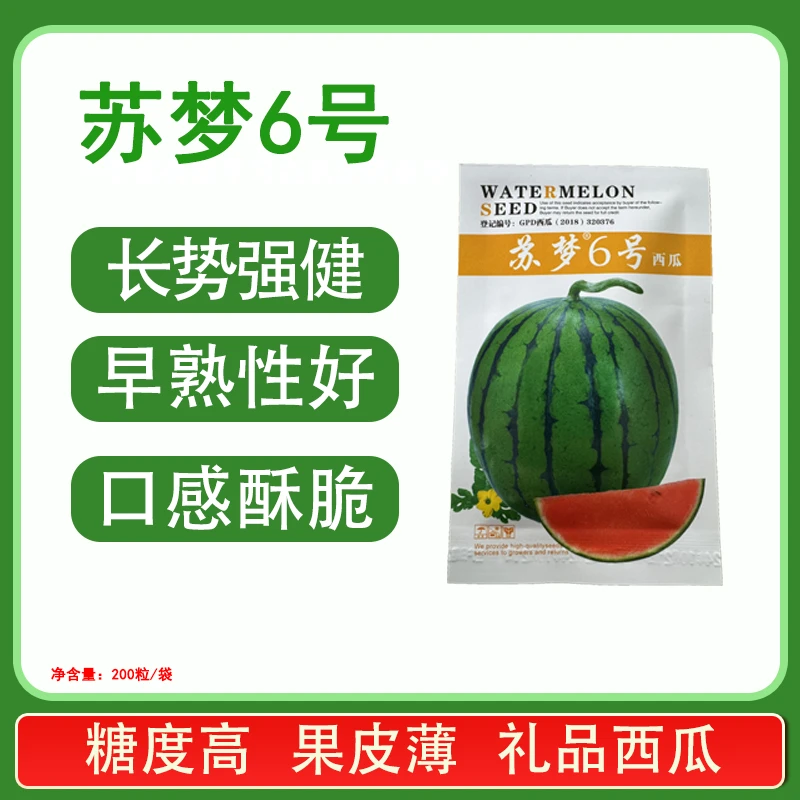 苏梦6号礼品小西瓜口感酥脆绿皮红壤西瓜种子（新老包装随机发货）