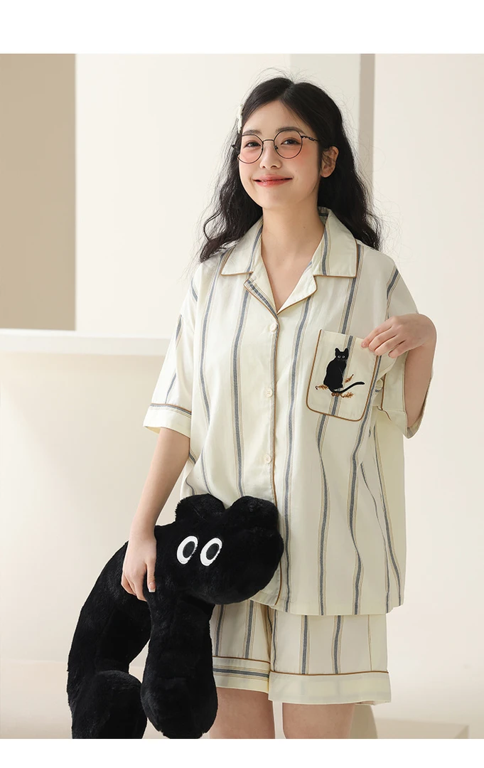 编号21-[落叶豹]-长短款-春夏秋男女款潮牌薄棉质居家服睡衣