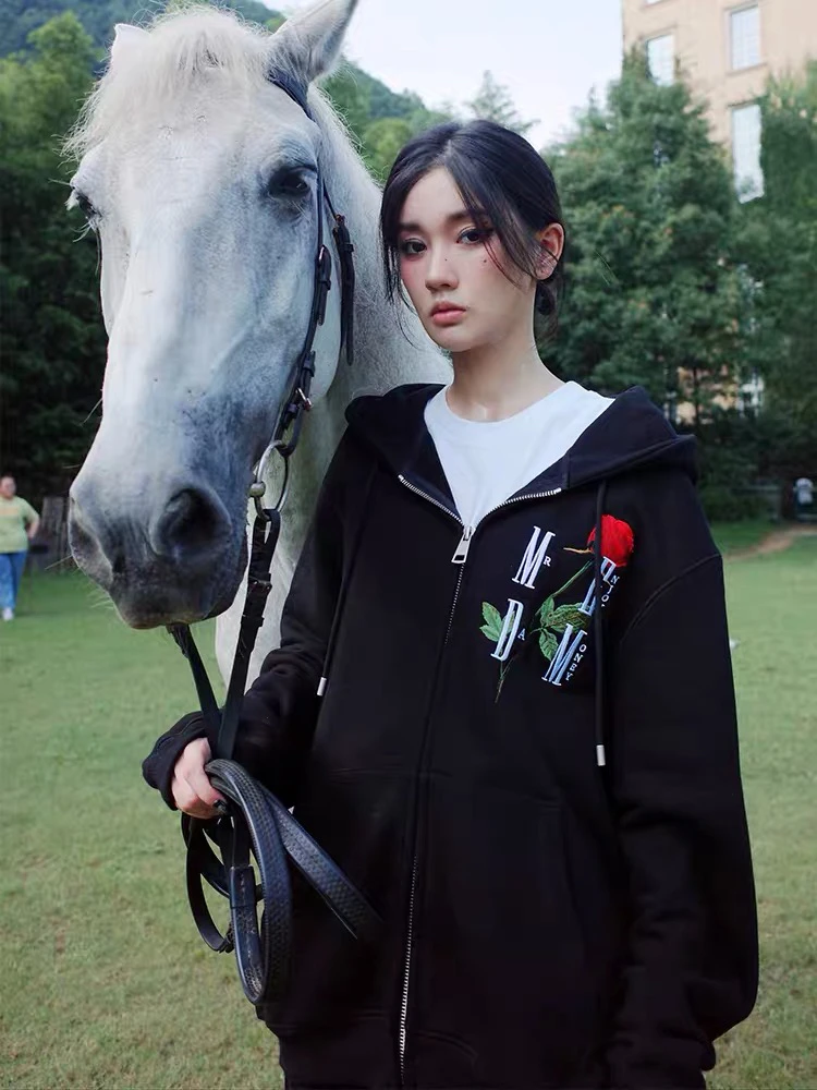 51323/玫瑰刺绣开衫卫衣