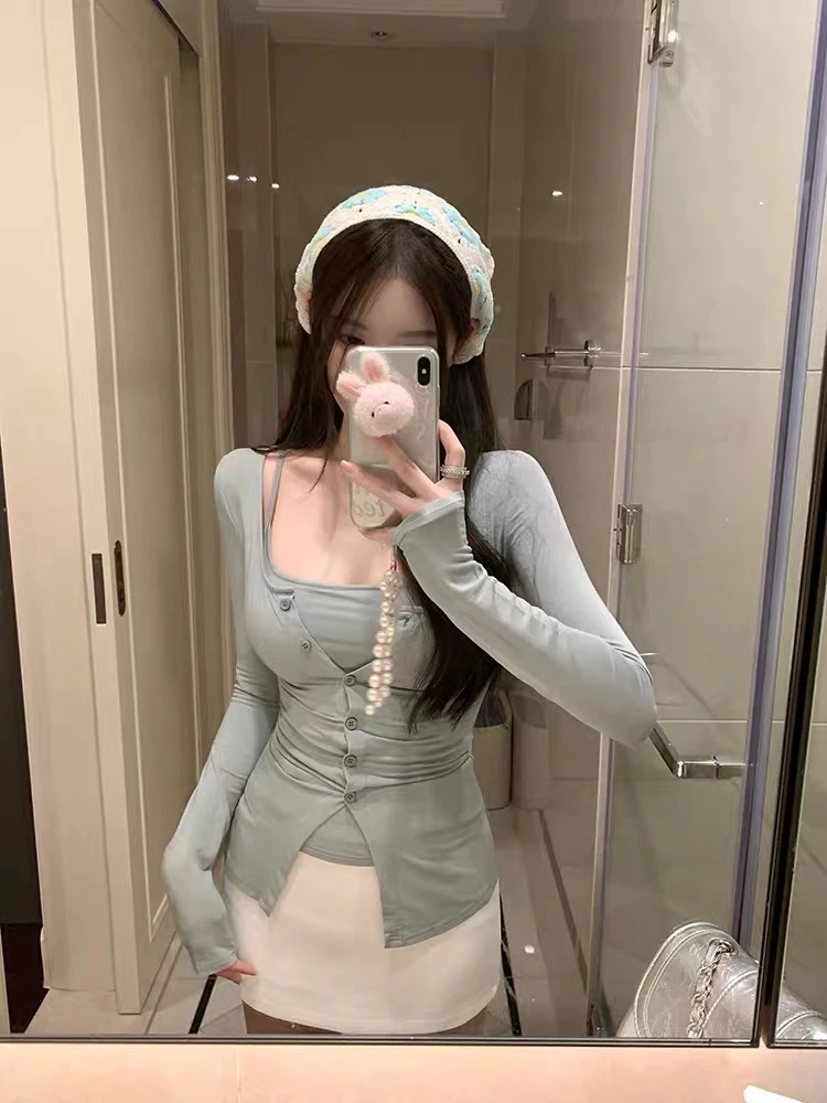 芝士桃桃/纸片人开衫美背半裙