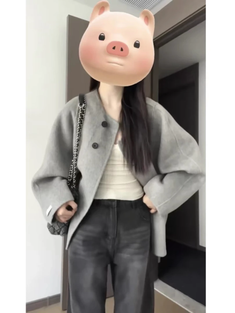 最新灰色呢子大衣/00