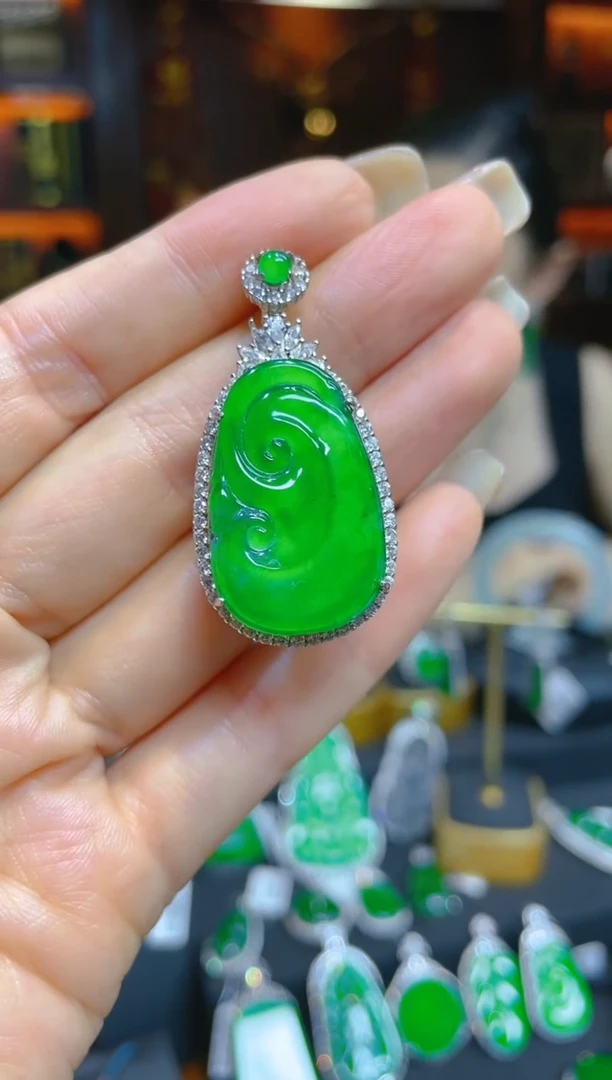 【闪购商品】翡翠颈饰银S925镶嵌94051天然A货翡翠如意