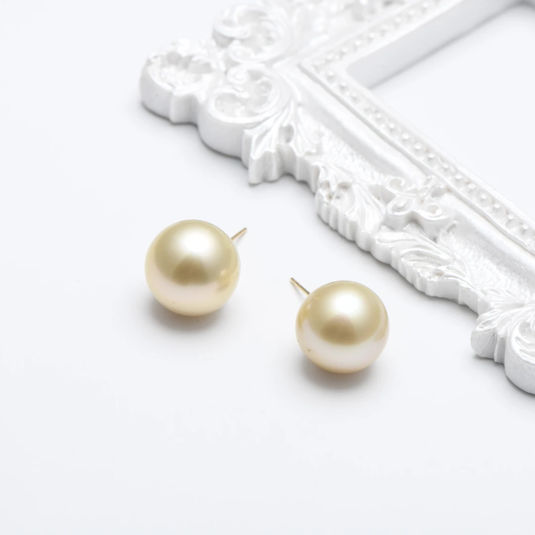 【钱妈妈的真珠】BK46 金珠耳钉 12-13mm