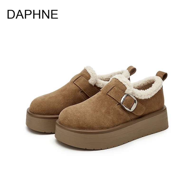 Daphne/达芙妮勃肯雪地棉毛毛鞋外穿厚底加绒保暖冬季皮毛一体