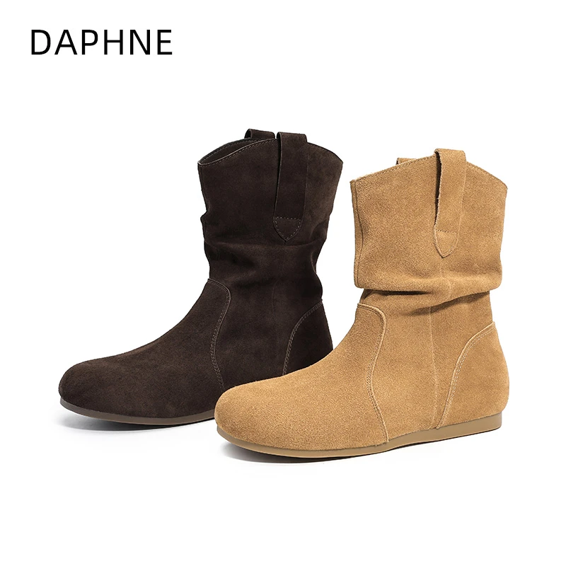 Daphne/达芙妮靴子时尚户外休闲复古中筒2024秋冬冬季圆头04279