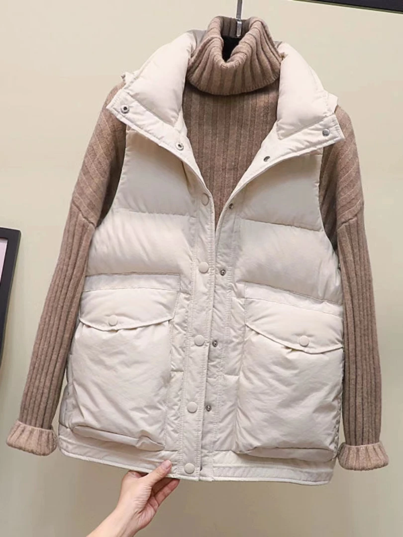 春季新款宽松立领单排扣马甲