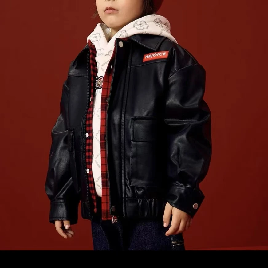 6379童外套黑色夹克翻领外套秋冬新款时尚休闲男宝