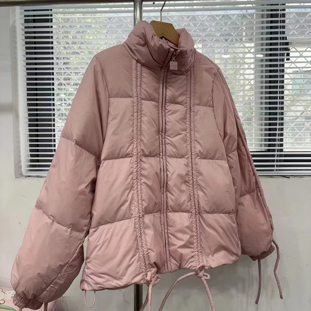 6662女羽绒服粉色立领时尚后背卡通动漫休闲羽绒服