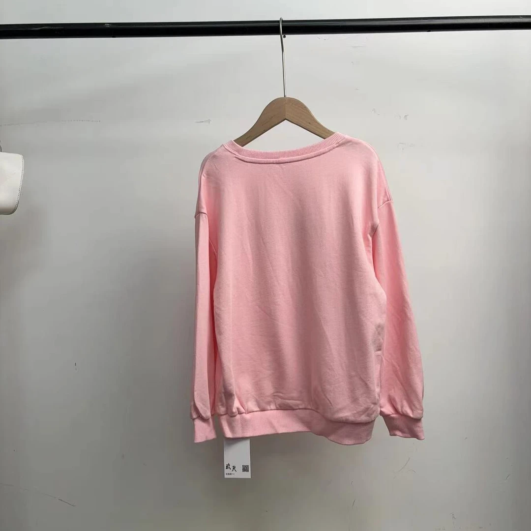 6637童卫衣粉色女宝前面字母印花卡通圆领卫衣休闲