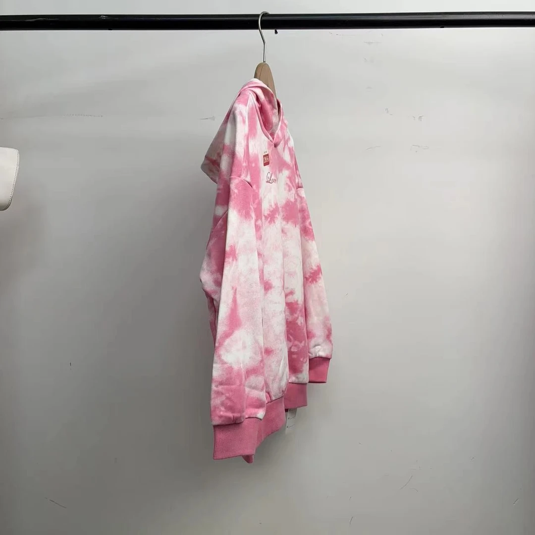 6633童卫衣【粉色扎染】卡通圆领套头休闲儿童卫衣毛圈